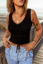 Geripptes Crop-Top mit Kordelzug am Saum