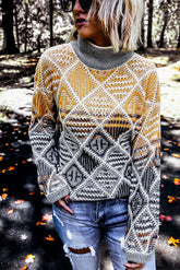 Geometric Color Block Contrast Sweater