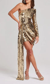 One-Shoulder-Minikleid mit Pailletten in Gold