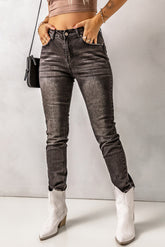 Skinny Jeans mit hohem Bund und offenem Saum