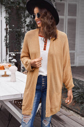Waffle Knit Open Front Cardigan with Pockets
