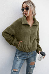 Teddyjacke mit Reißverschluss und Kordelzug am Saum