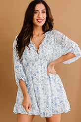 Robe babydoll dos nu à volants et bordures florales