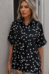 Star Printed Cuff Sleeve Top
