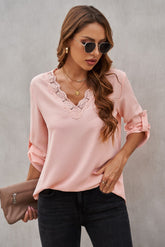 Lace V Neck 3/4 Sleeves Blouse