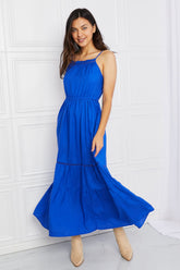 Robe longue à bretelles spaghetti Heimish taille haute à volants