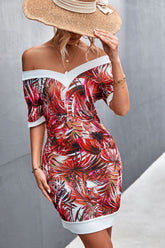 Mini-robe à manches courtes et col en V à imprimé botanique
