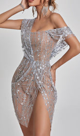 Mini-robe fendue à sequins