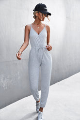 Spaghetti Strap Drawstring Jumpsuit with Pockets