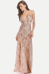 Maxi-Abend- und Partykleid mit Pailletten, Schlitz und Glitzer
