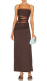 Strappy Mesh Maxi Dress in Brown