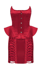 Corset STEAMPUNK en acier avec baleines et jupes à lacets en deux pièces