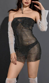 Robe courte bustier en maille à losanges en noir