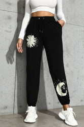Pantalon de jogging à cordon de serrage avec motif soleil et lune