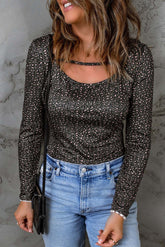 Leopard Cutout Scoop Neck Bodysuit