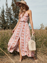 Robe dos nu à rayures florales et col licou