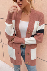 Pull cardigan boutonné à rayures