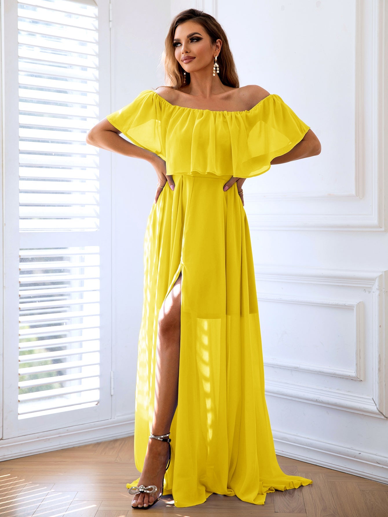 off the shoulder maxi dress with split Off Shoulder Sequins Evening Maxi Dress with Side Split Floor Length Prom Dress