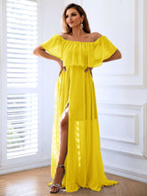 Robe longue fendue à épaules dénudées