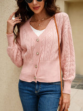 Button Front V-Neck Openwork Cardigan
