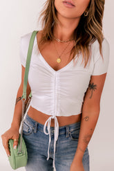 Crop Top mit kurzen Ärmeln und Kordelzug