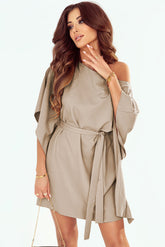 Minikleid mit One-Shoulder-Träger und Bindegürtel