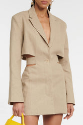 Robe mini blazer élégante à manches longues et à découpes simples - Abricot