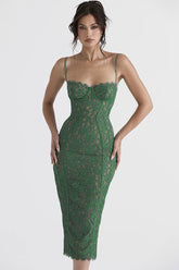 Vintage Eyelash Sweetheart Figurbetontes Cocktail-Midikleid aus Spitze - Grün