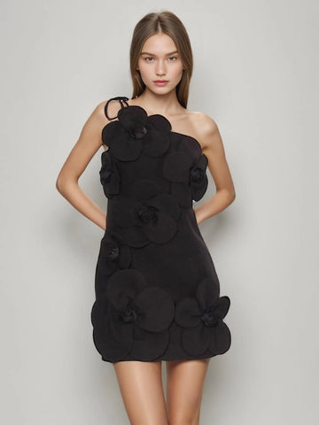 Flower Hanging Neck Strapless Mini Dress