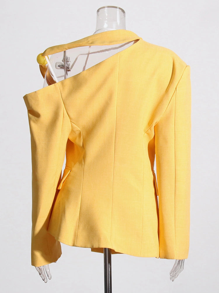 Slim Hollow Out Lapel Long Sleeve Off Shoulder Blazers