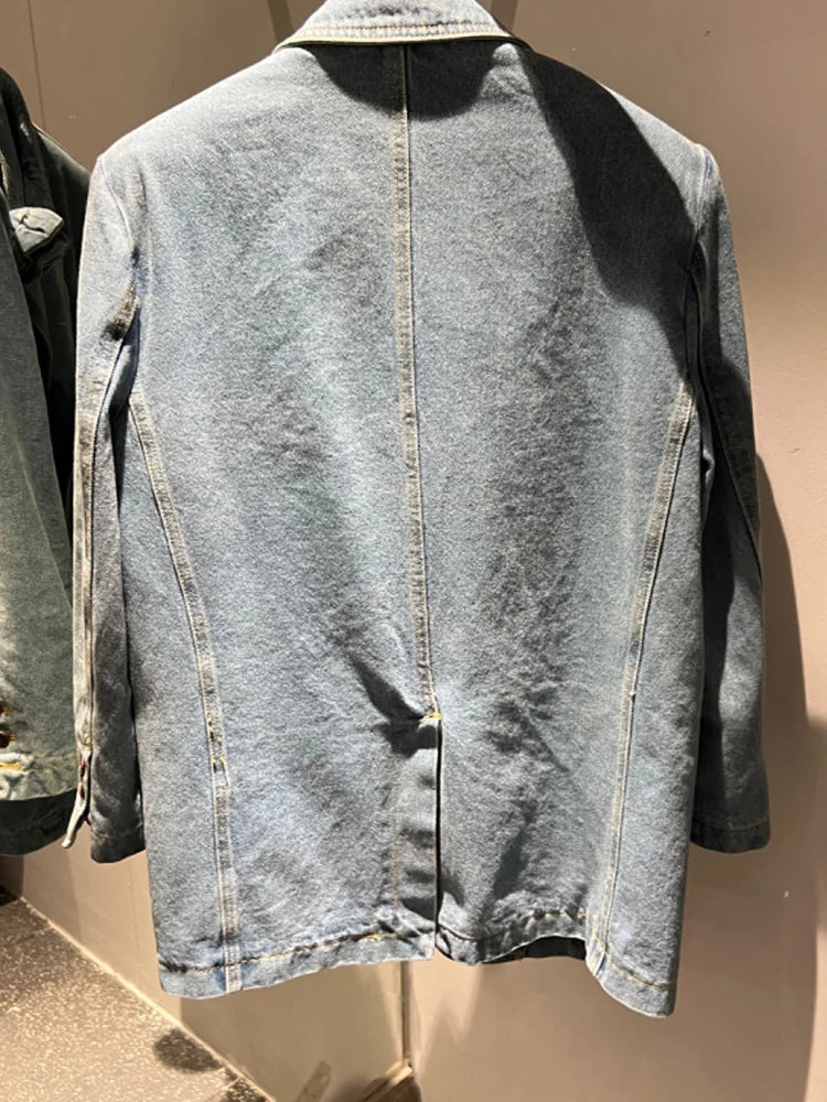 Blazer en jean à col cranté et manches longues épissé