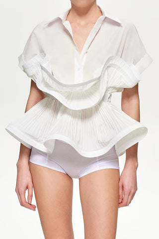 Chemise à manches courtes à taille élastique à volants