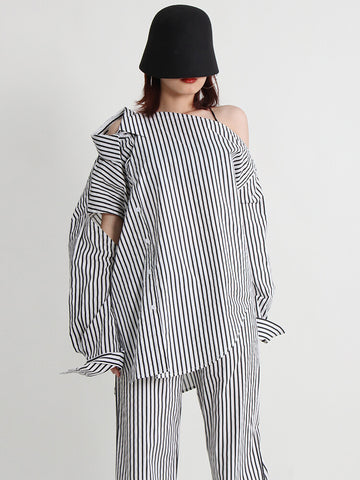 Two Piece Set Lapel Off Shoulder Long Sleeve
