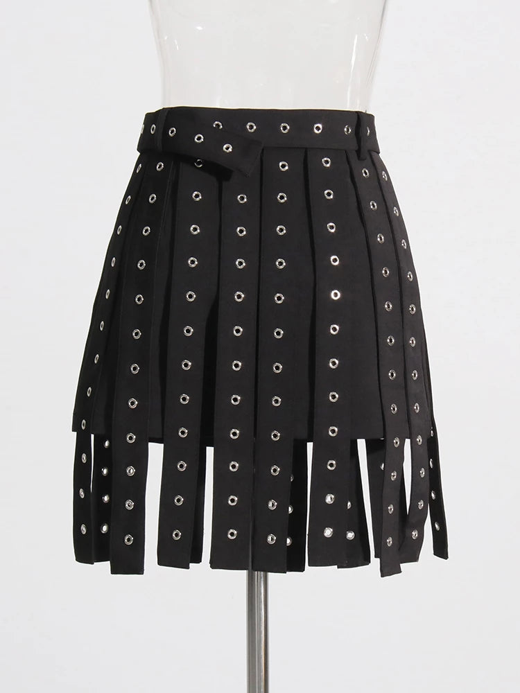 Patchwork Belt Streetwear Mini Skirts Split