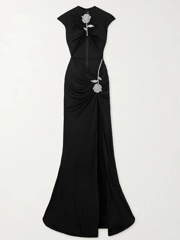 Pleated Hollow Slit Sexy Dress