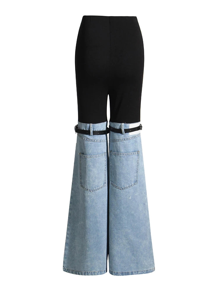 Cotton And Jeans Patchwork Belts Pants