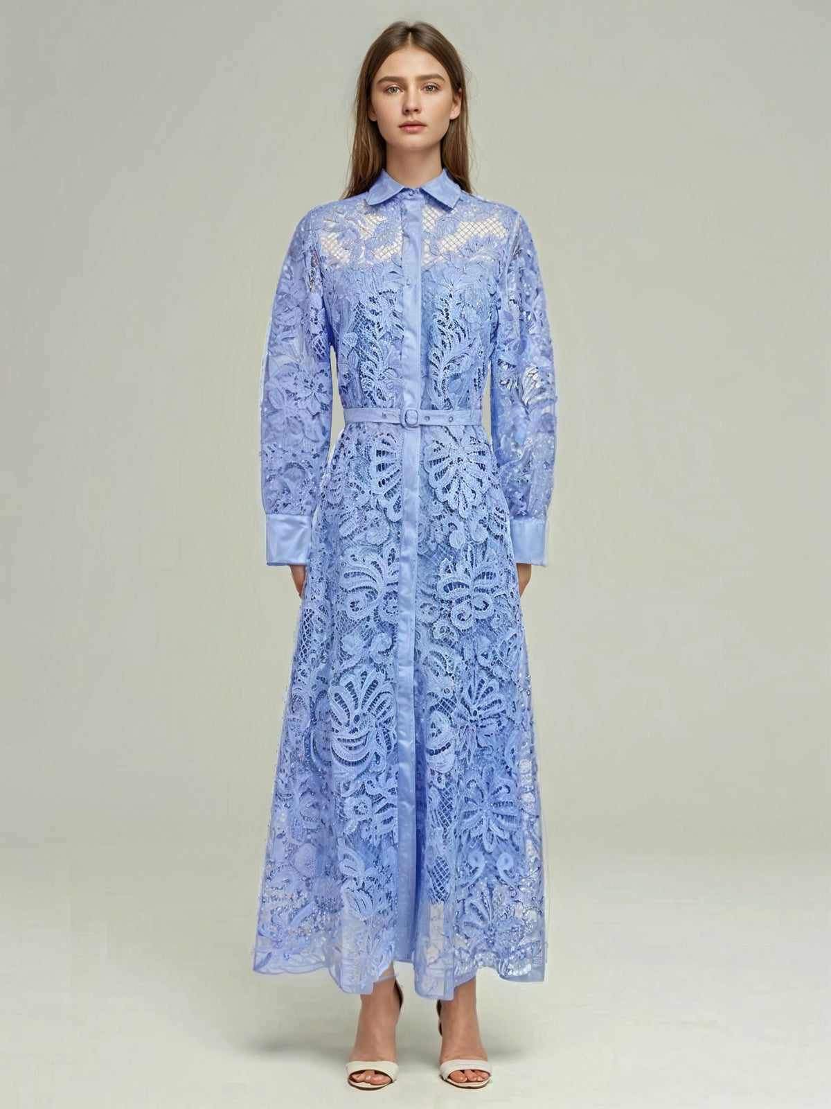 Long Embroidered Robe Embroidered Long Sleeve Dress – Luis Shop