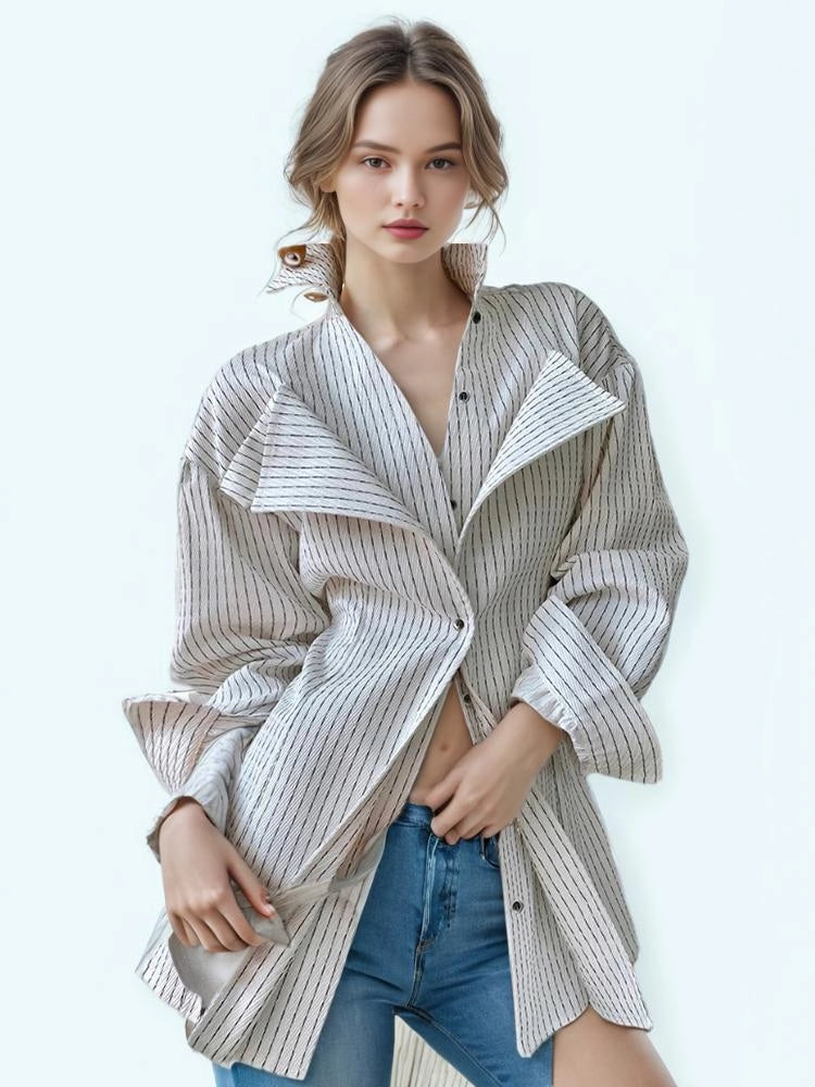 Striped Long Sleeve Patchwork Blouse