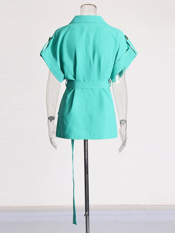 Ensemble deux pièces à taille haute et manches courtes avec col en V