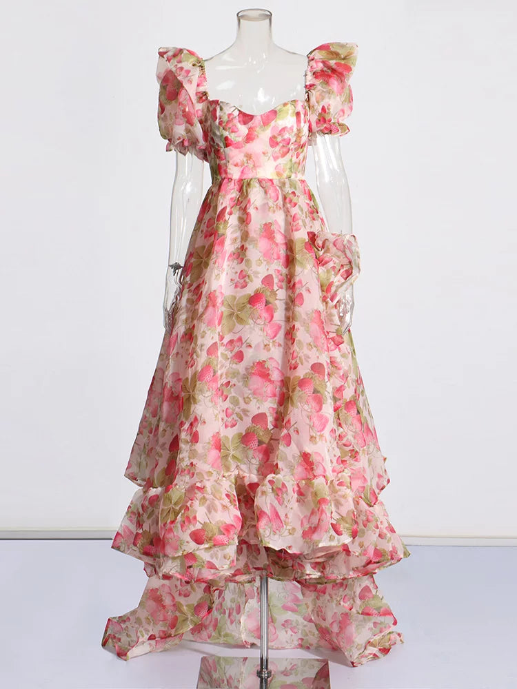 Irregular Ruffled Hem Floral Dresses