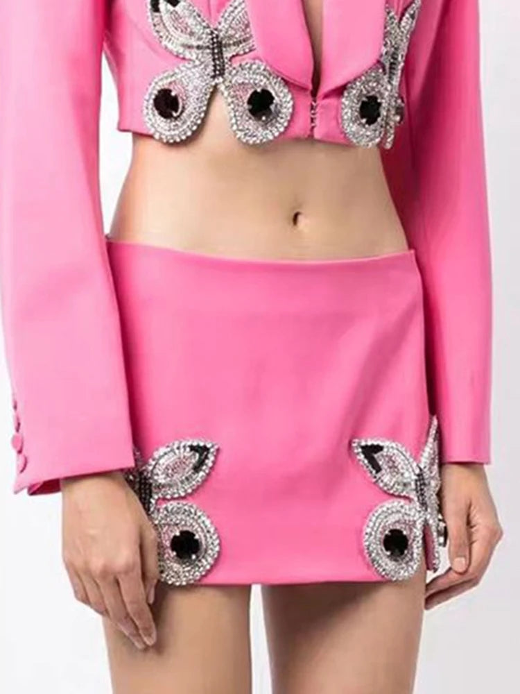 Spliced Diamonds Two Piece Sets For Long Sleeve Blazer Skirt