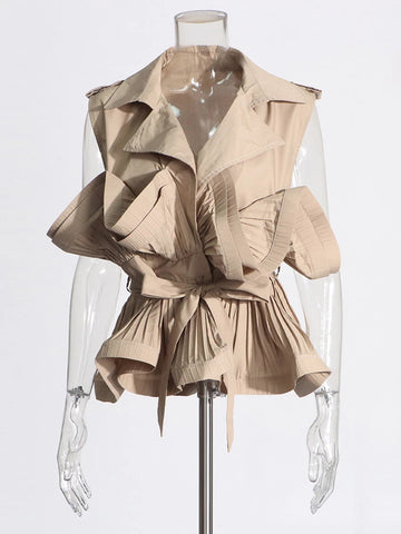 Gilet sans manches à revers vintage avec bord à volants