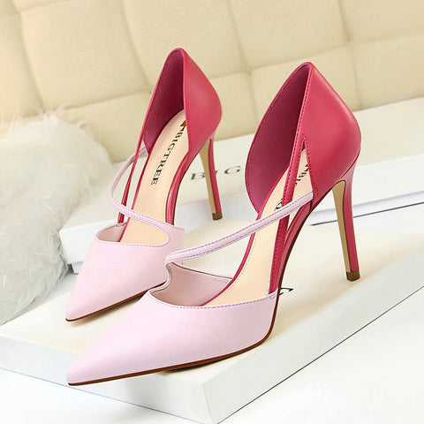 Chaussures à talons hauts doux, talons hauts, coupe basse, bout pointu, colorblock, découpe creuse, sangle, chaussures skinny 