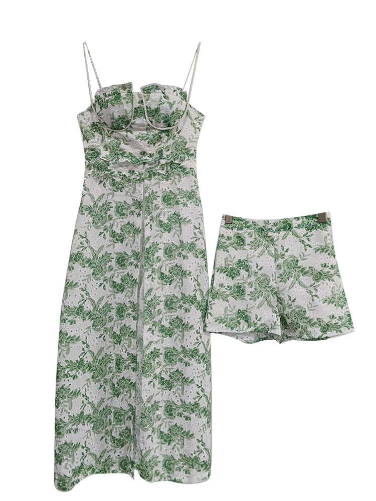 Printed Embroidered Camisole Two Piece Set