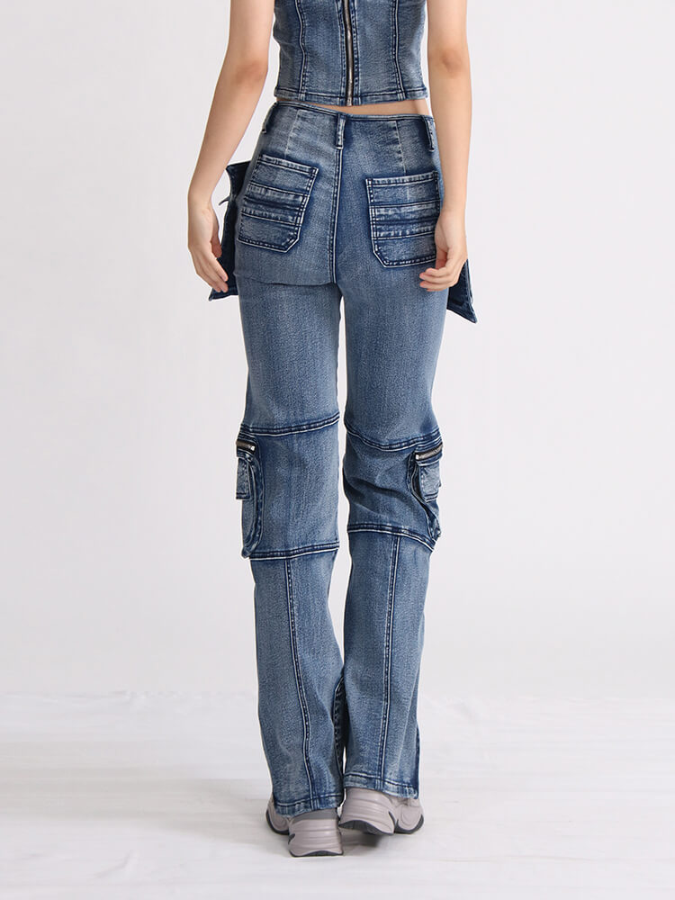 Stereoscopic Pocket Straight Jeans