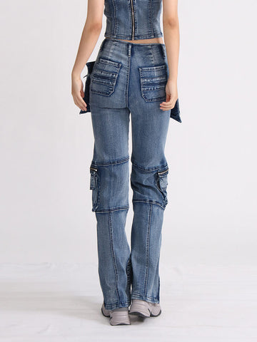 Stereoscopic Pocket Straight Jeans