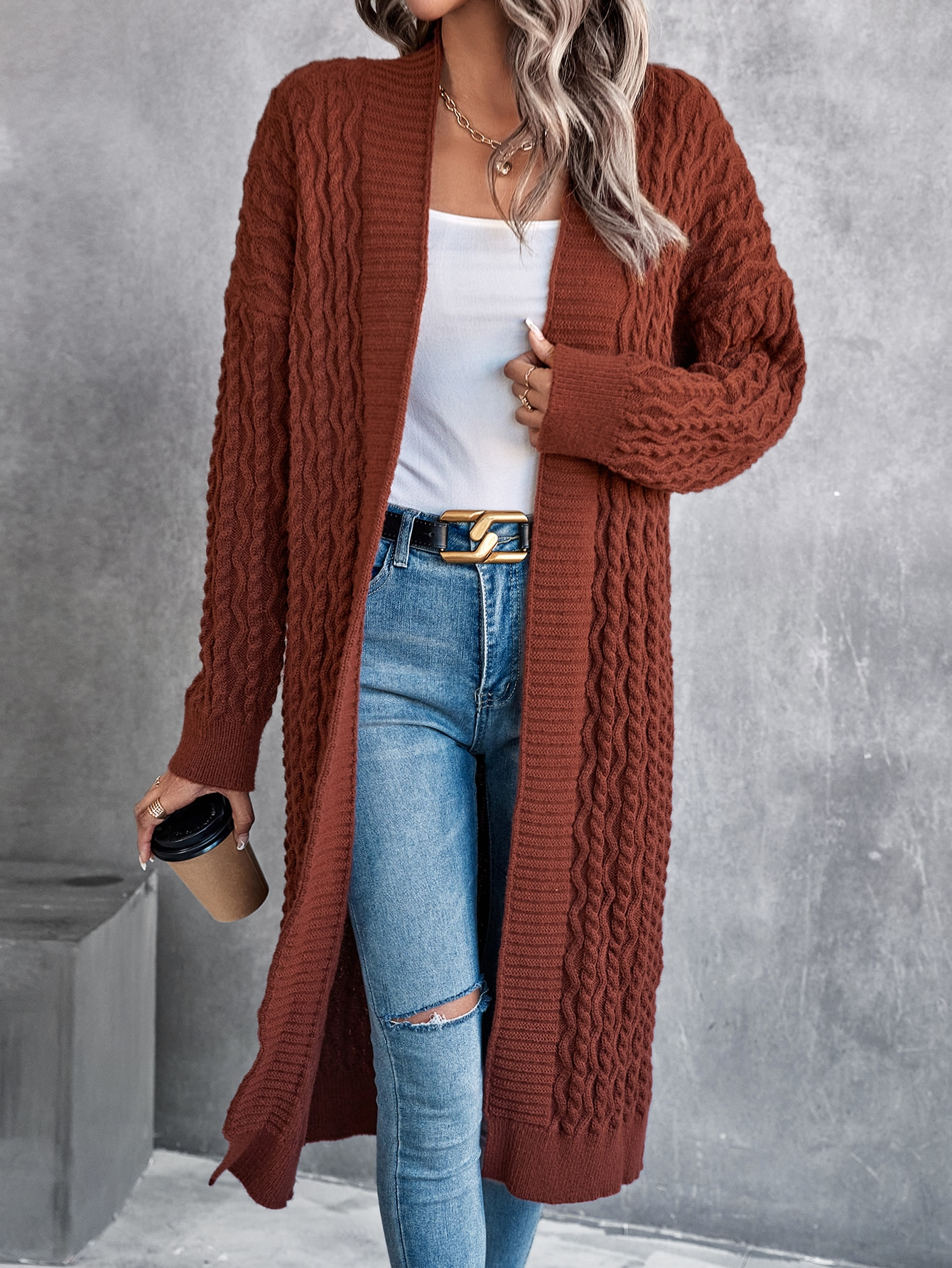 Baggy Coat Idle Long Sweater Coat Twist Knitted Cardigan