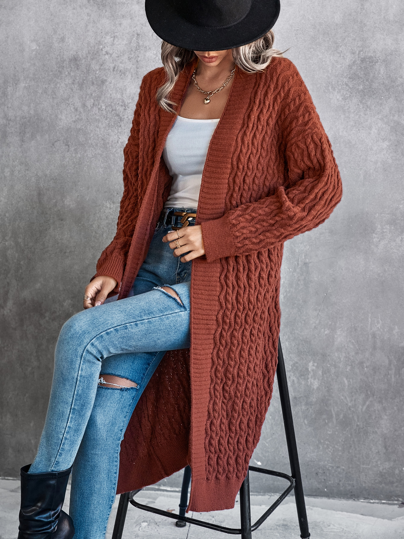 Baggy Coat Idle Long Sweater Coat Twist Knitted Cardigan