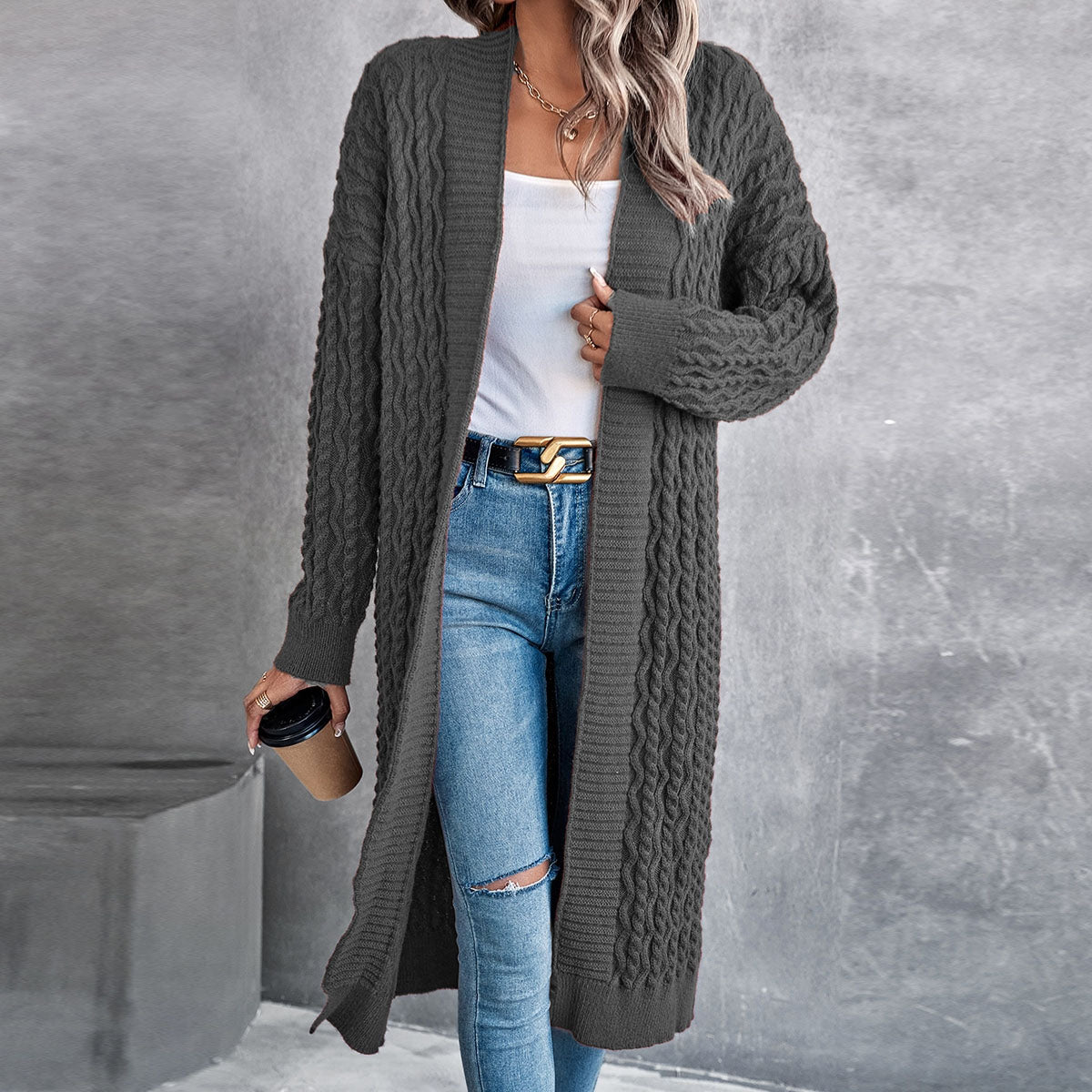 Baggy Coat Idle Long Sweater Coat Twist Knitted Cardigan