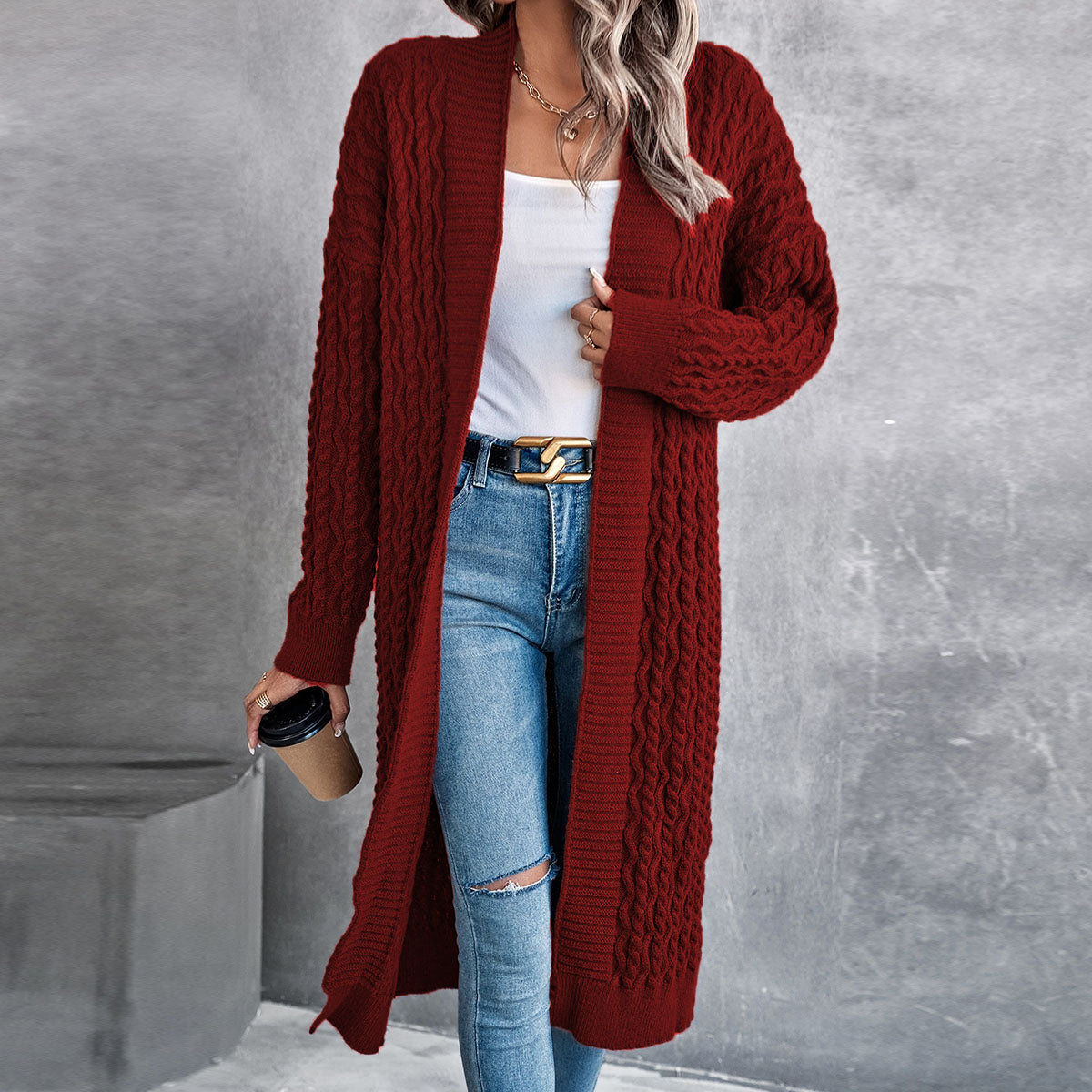 Baggy Coat Idle Long Sweater Coat Twist Knitted Cardigan